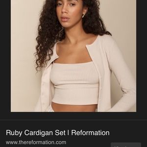ISO ruby cardigan set reformation